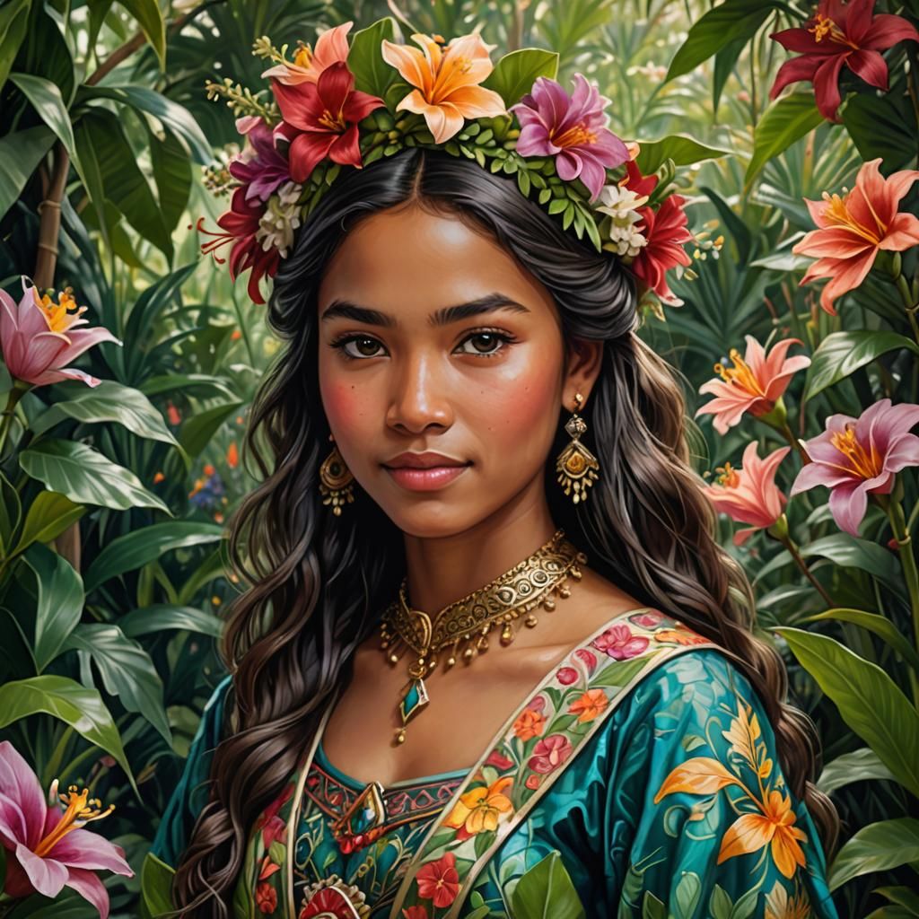 Exotic Tuvalu Princess in Vibrant Traditional Costume