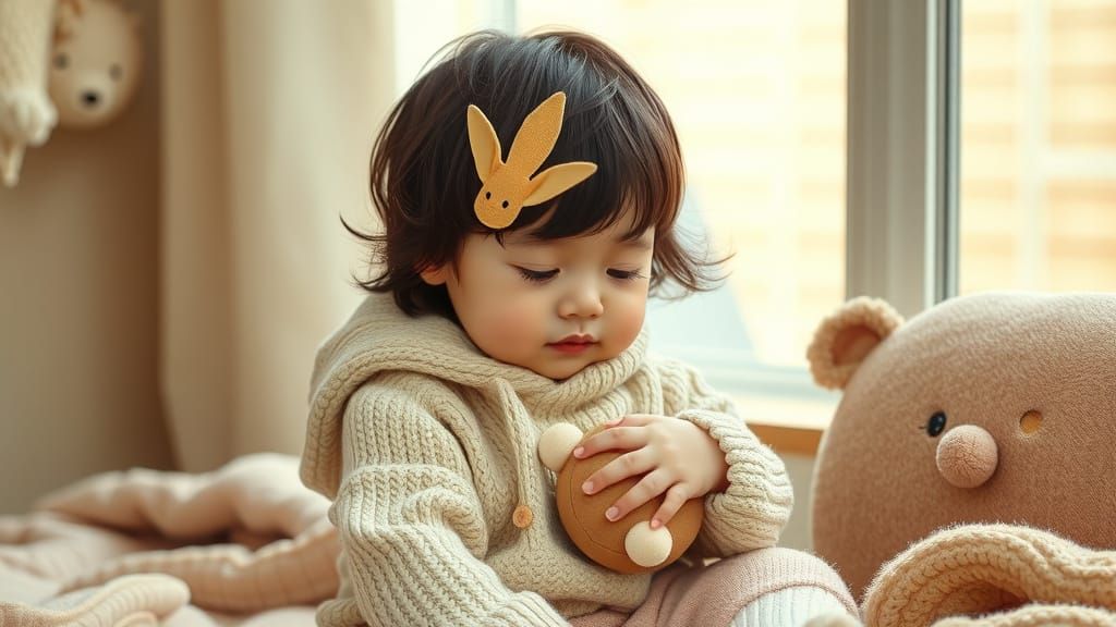 Child in Serene Environment Calms Down with Soft Toy