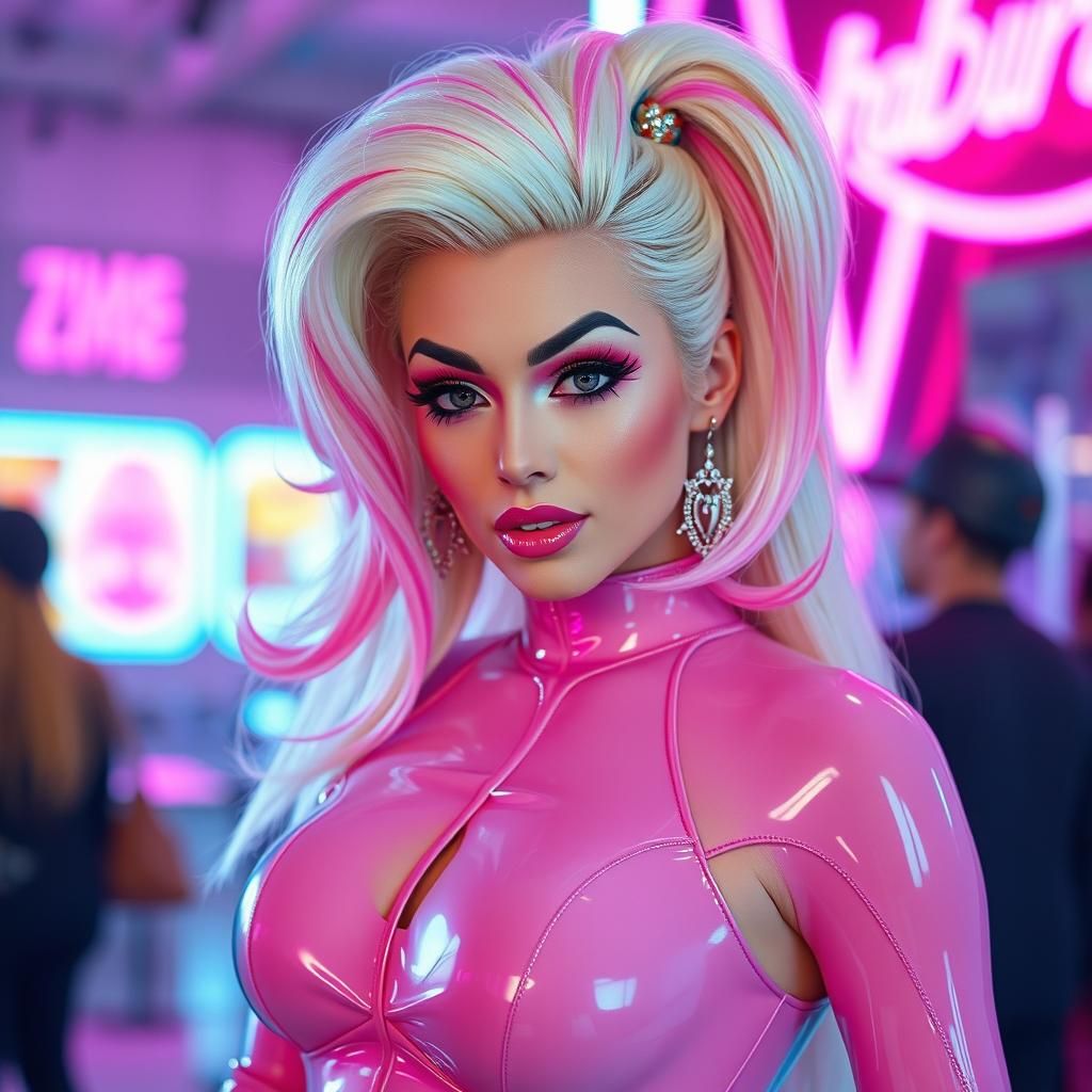 Futuristic Barbie Drag Queen in Synthwave Style