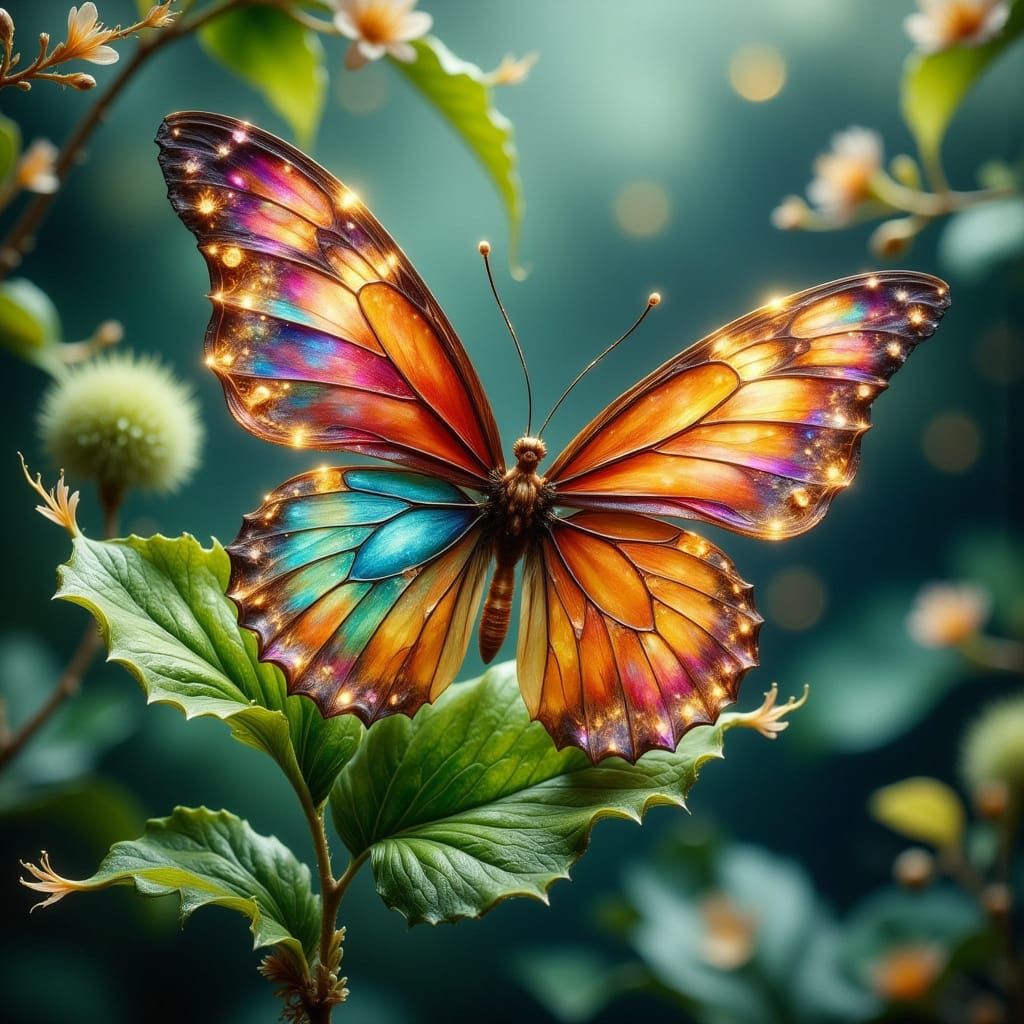 Vibrant Butterfly on Leaf in Pop Art Style