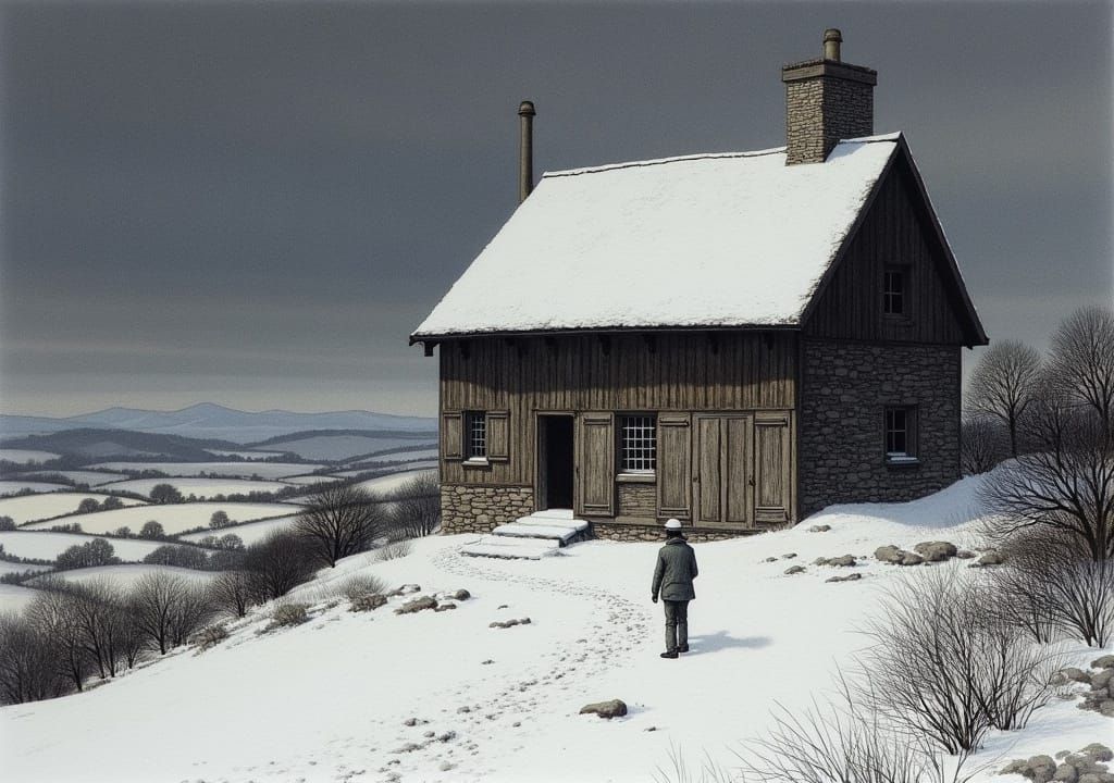 Hikers Sheltering From Snowfall: Golden Age Illustration