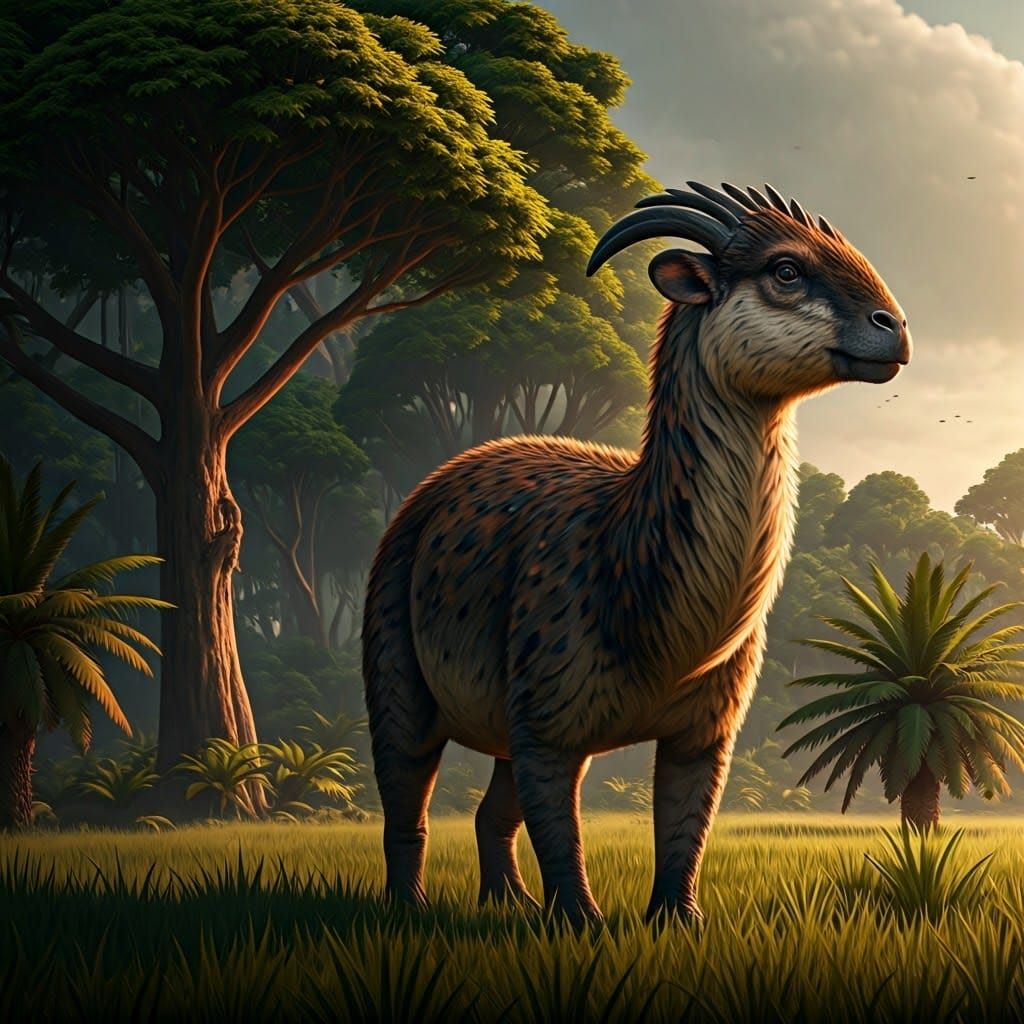 Majestic Macrauchenia Roams South American Pilocene Grasslan...