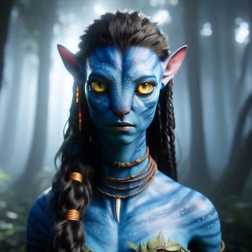 Blue Na'vi Woman in Forest: Cinematic Digital Art