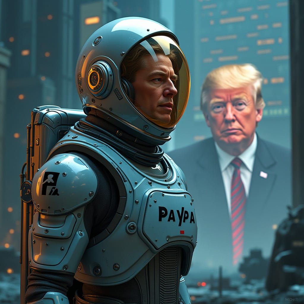Astronaut in Futuristic Dystopia Surrounded by Cyberpunk Cha...