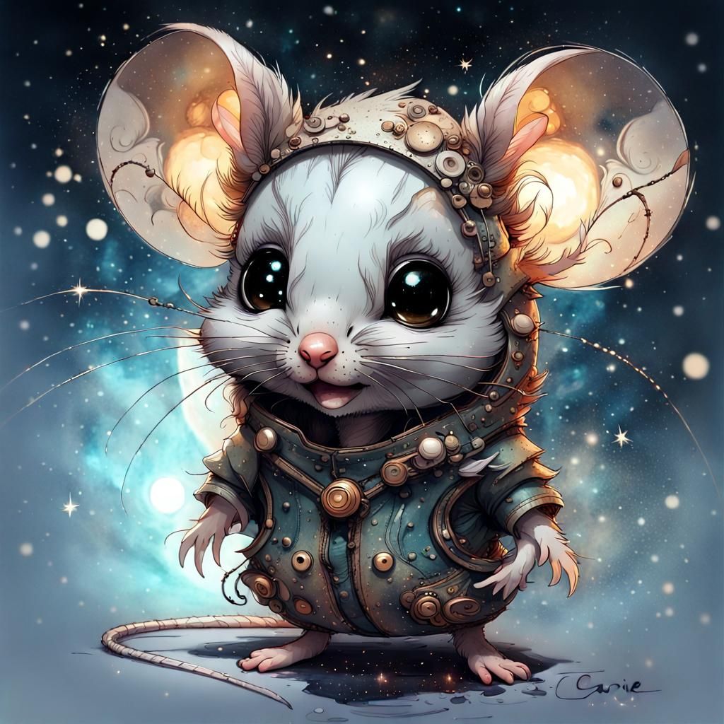 Charming Chibi Mouse Portrait in Night Sky