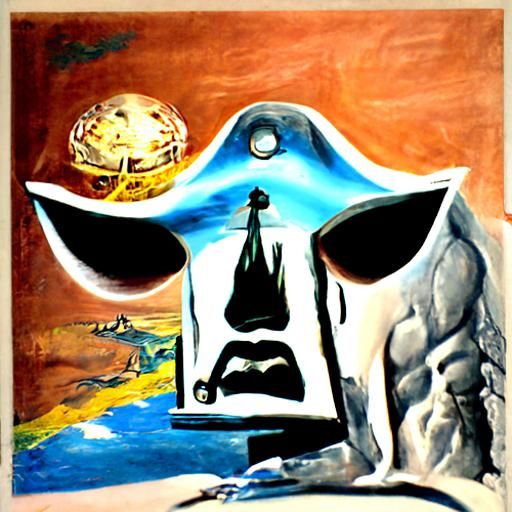 Iron Warrior in Space: Surrealist Oil Painting