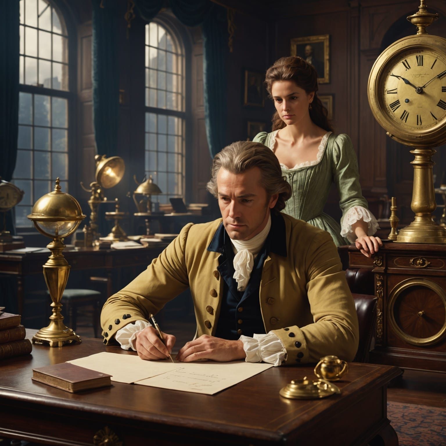 Alexander Hamilton at Desk, Detailed Matte Painting