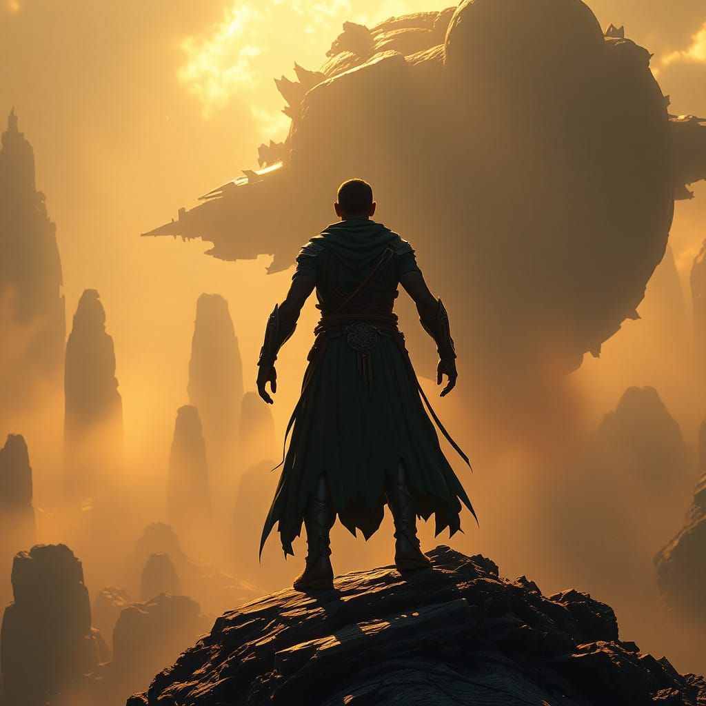 Heroic Figure Basks in Mystical Realm