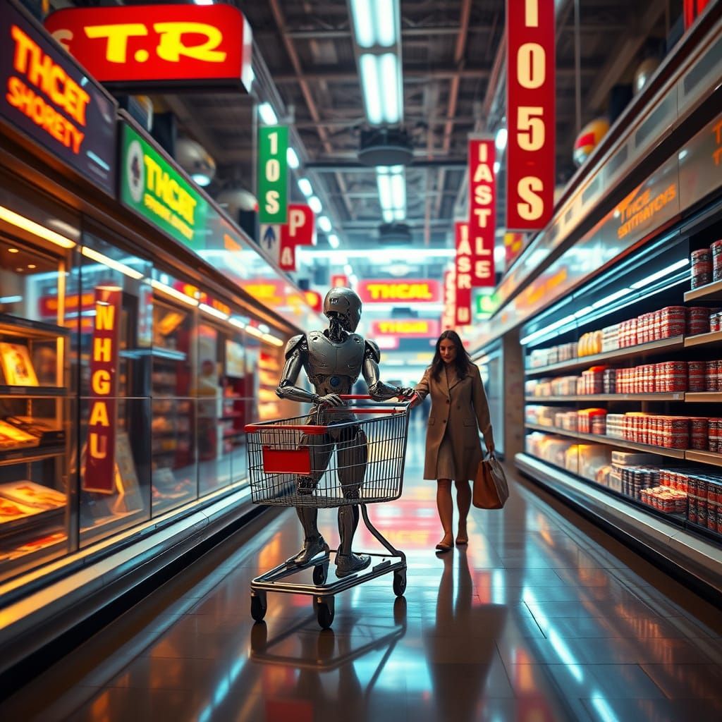 Robots Serve Humans in Futuristic Super Market