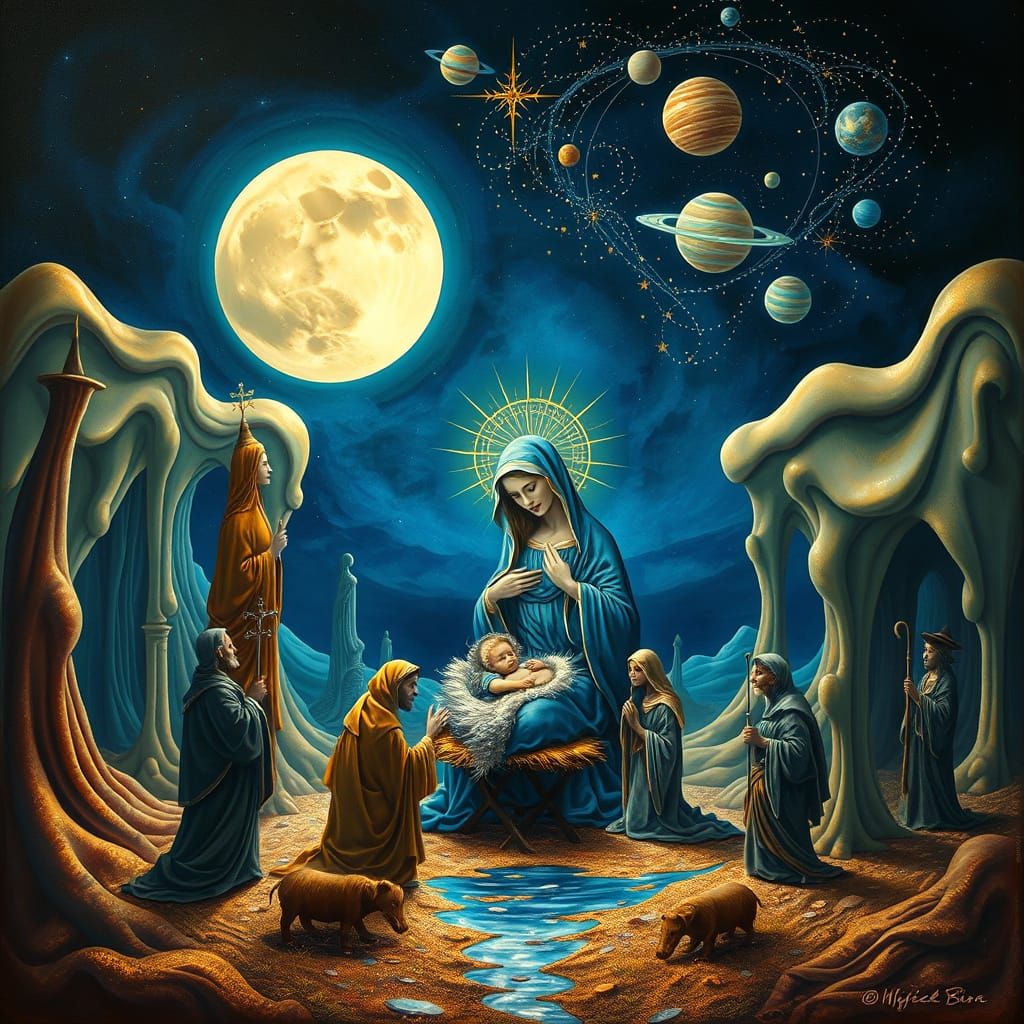 Surrealist Nativity Scene in a Dreamlike Bethlehem