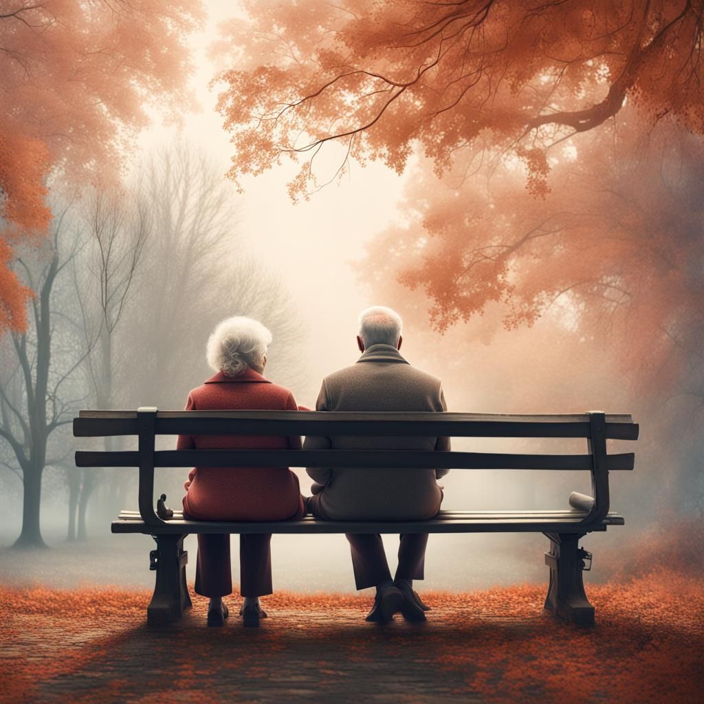 Double Exposure: Couples in a Misty Park