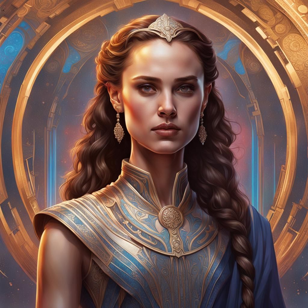 Hyperrealistic Portrait of Padmé in Ornate Dress