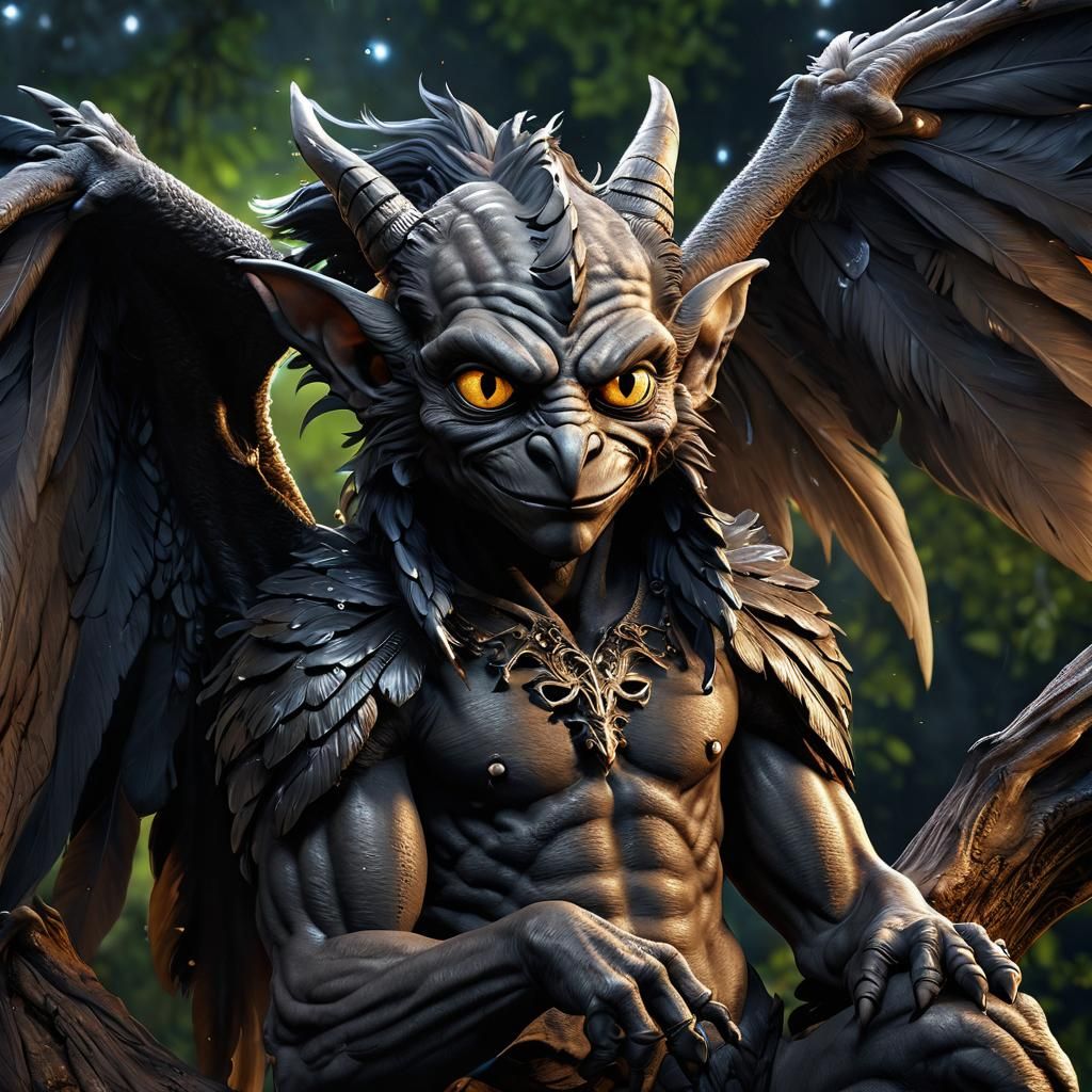 Adorable Gargoyle Cuddling Baby in Dark Fantasy Style