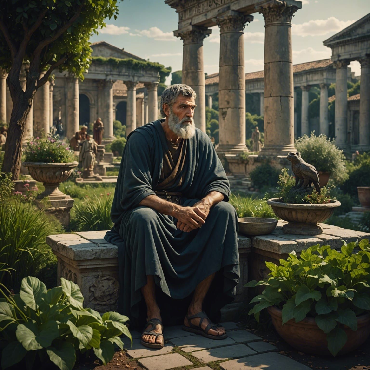 Epicurus in His Garden: Hyperrealistic Ancient Rome