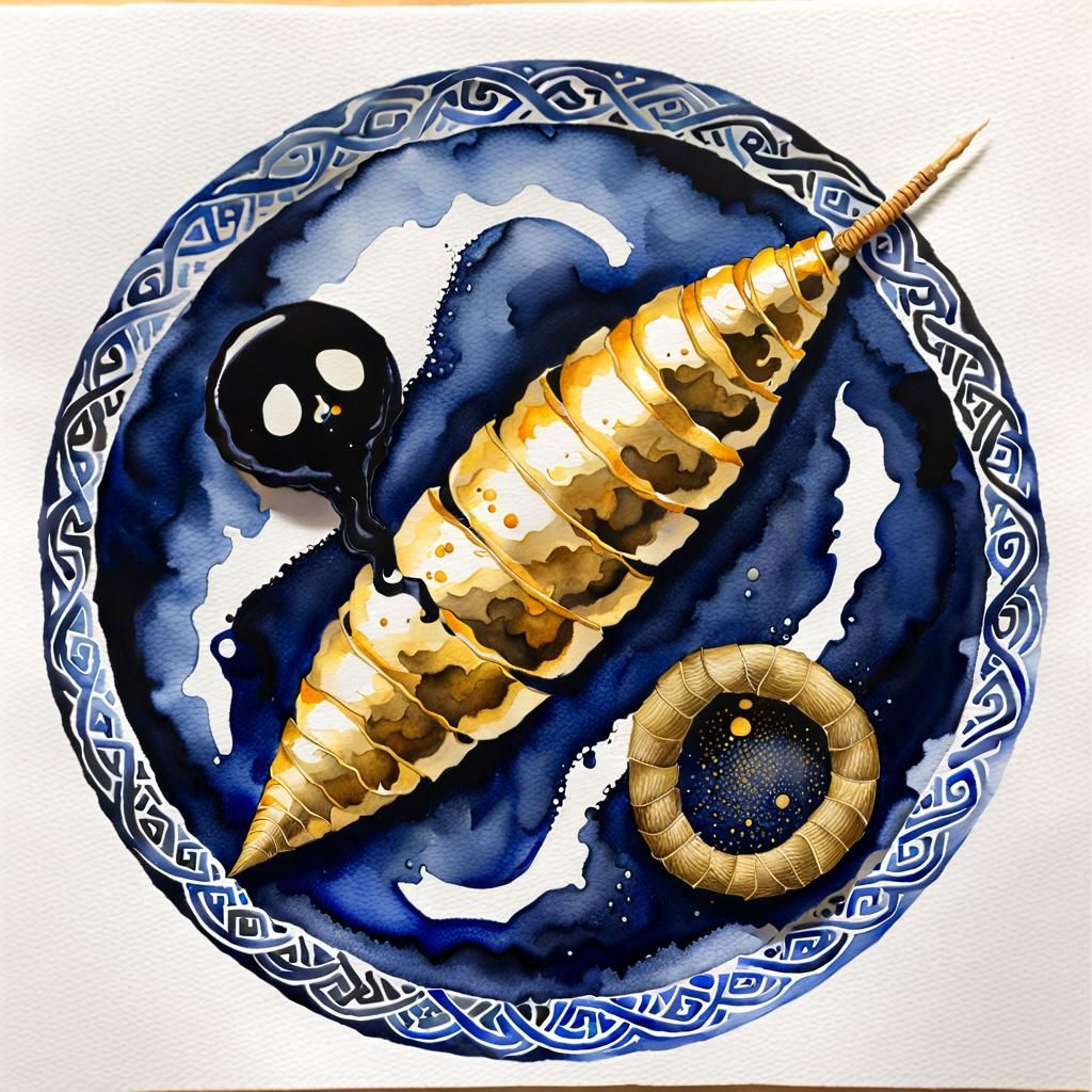 Yin Yang Maggots in Watercolor Kintsugi Style