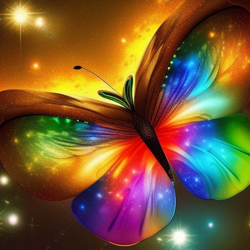 Rainbow Butterflies Glowing in a Galaxy Sky