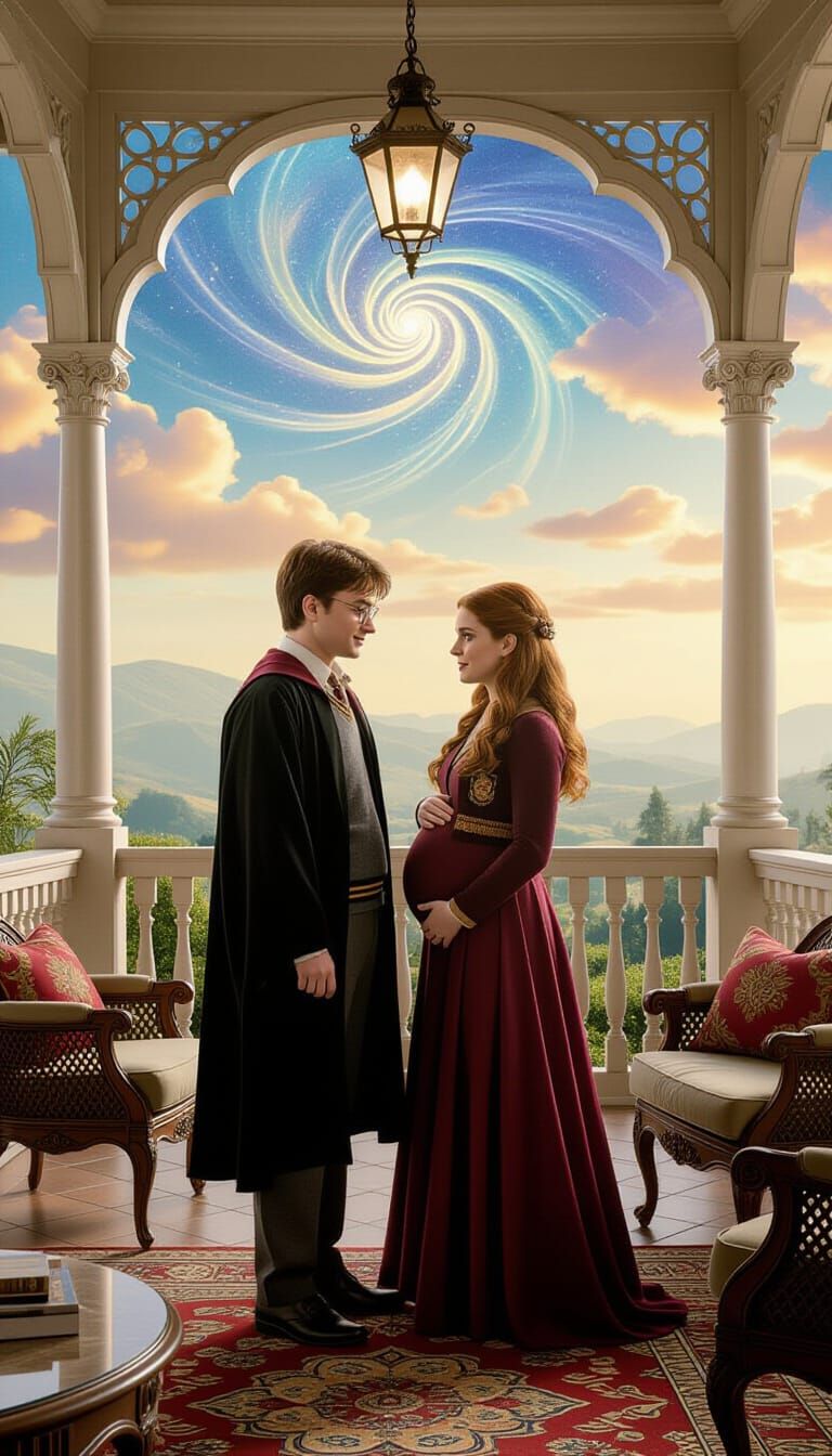 Harry Potter and Ginny in Surreal Cosmic Scene