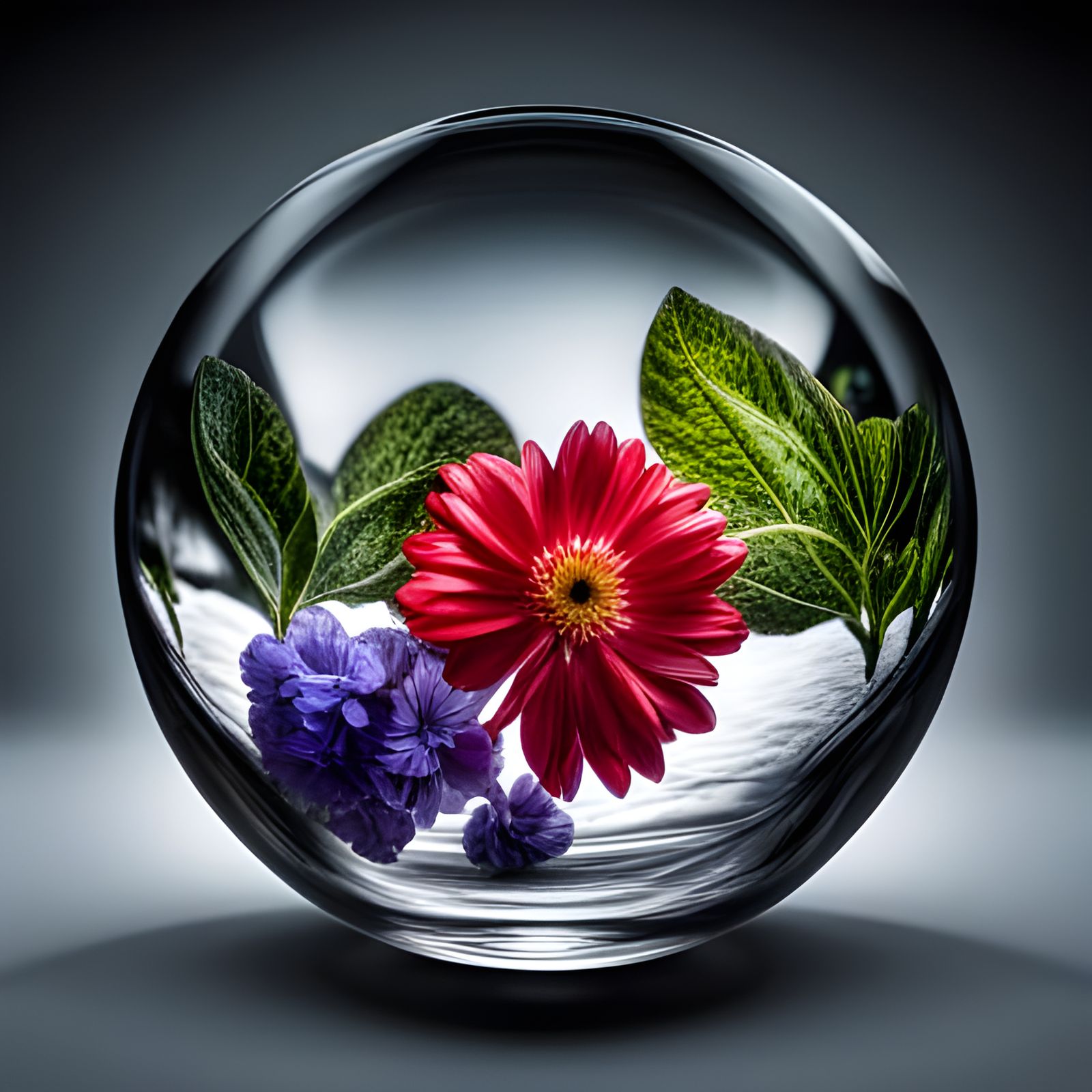 Flowers Encased in Glass Ball: Hyperrealistic Image