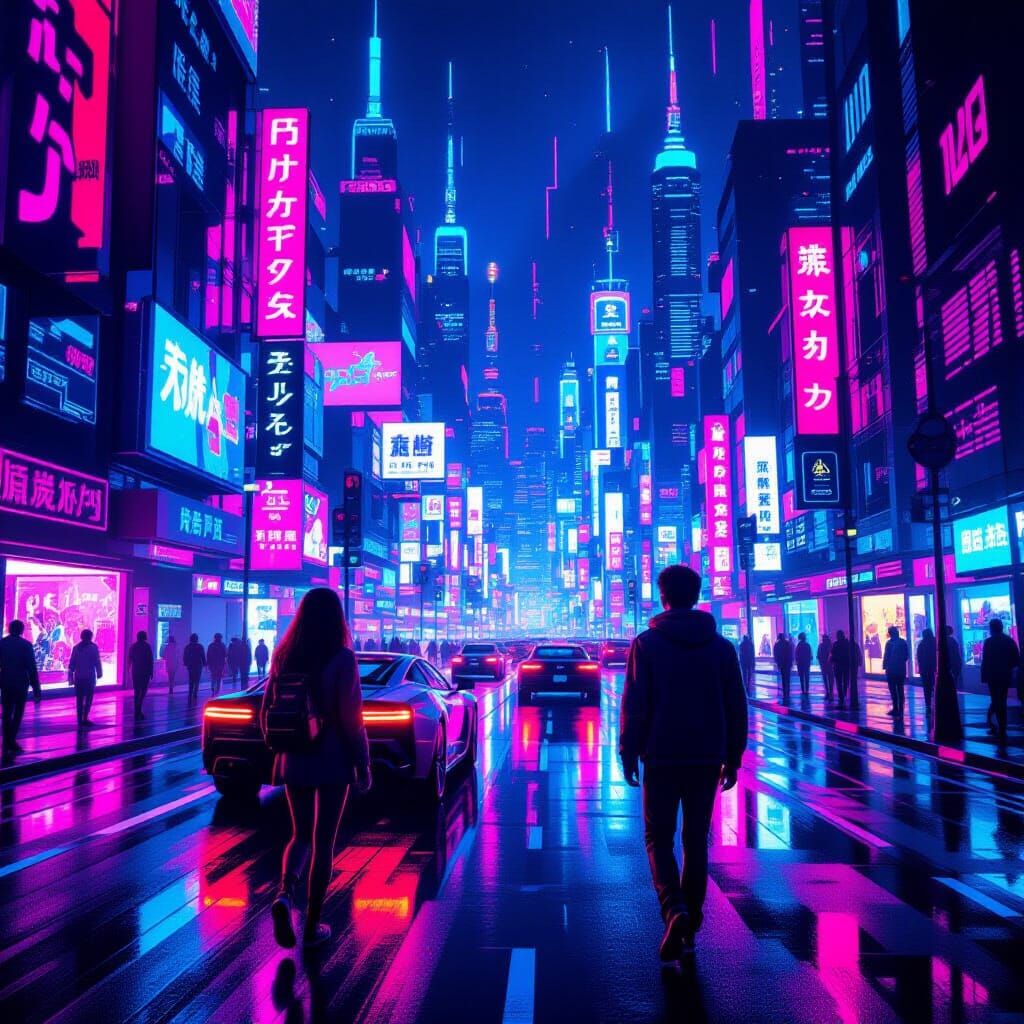 Teens in Safe Cyber City, Synthwave Neon Style