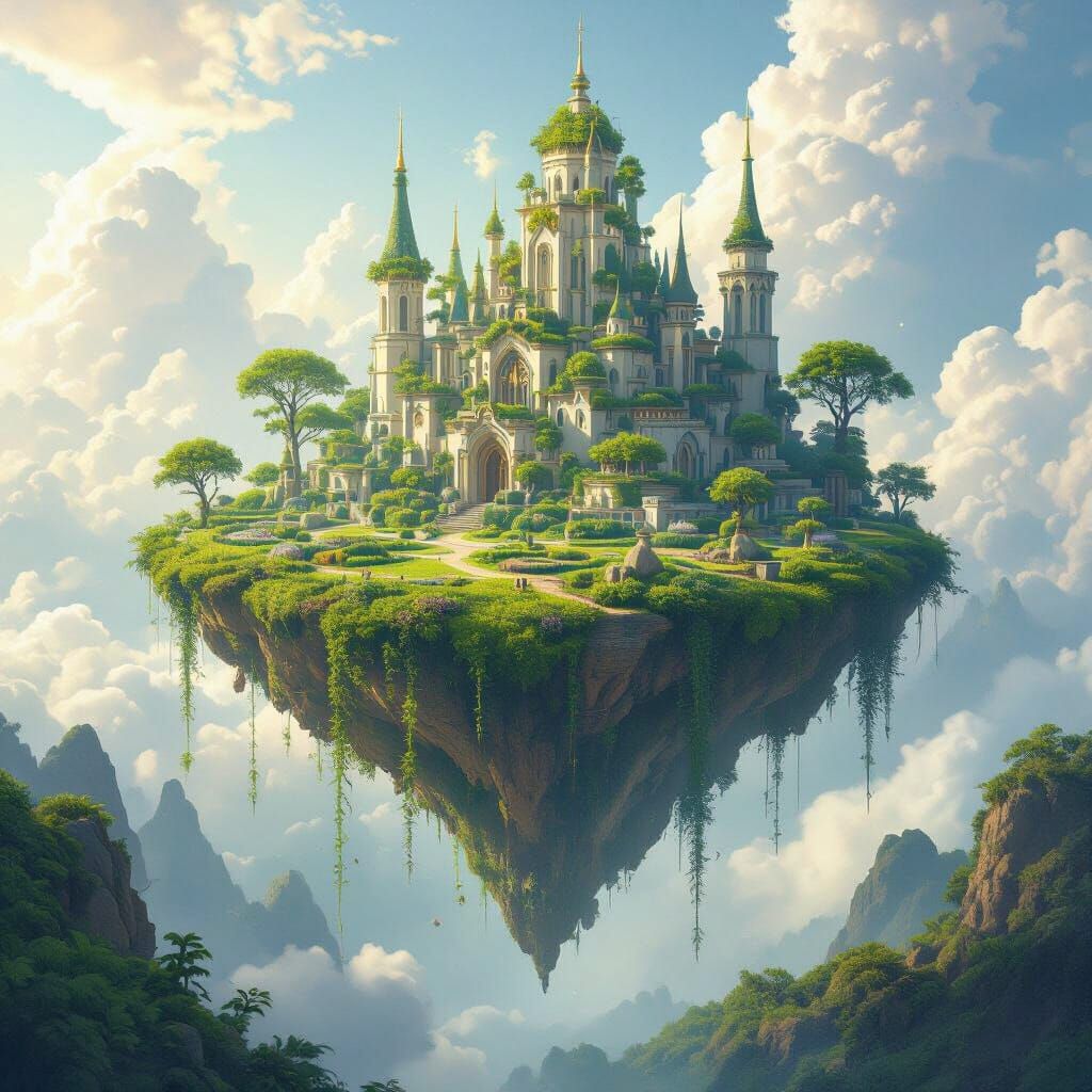 Majestic Floating Island Paradise in Ethereal Style