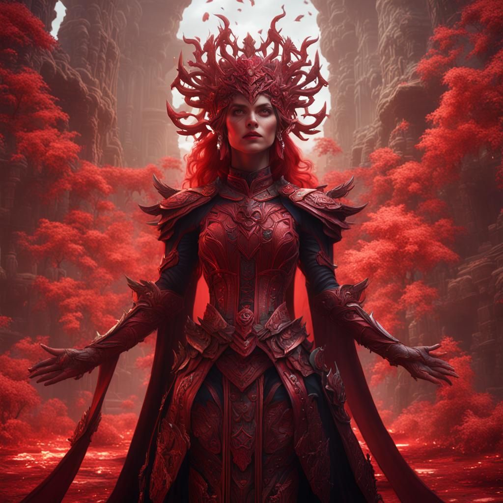 Detailed Crimson Woman Matte Painting