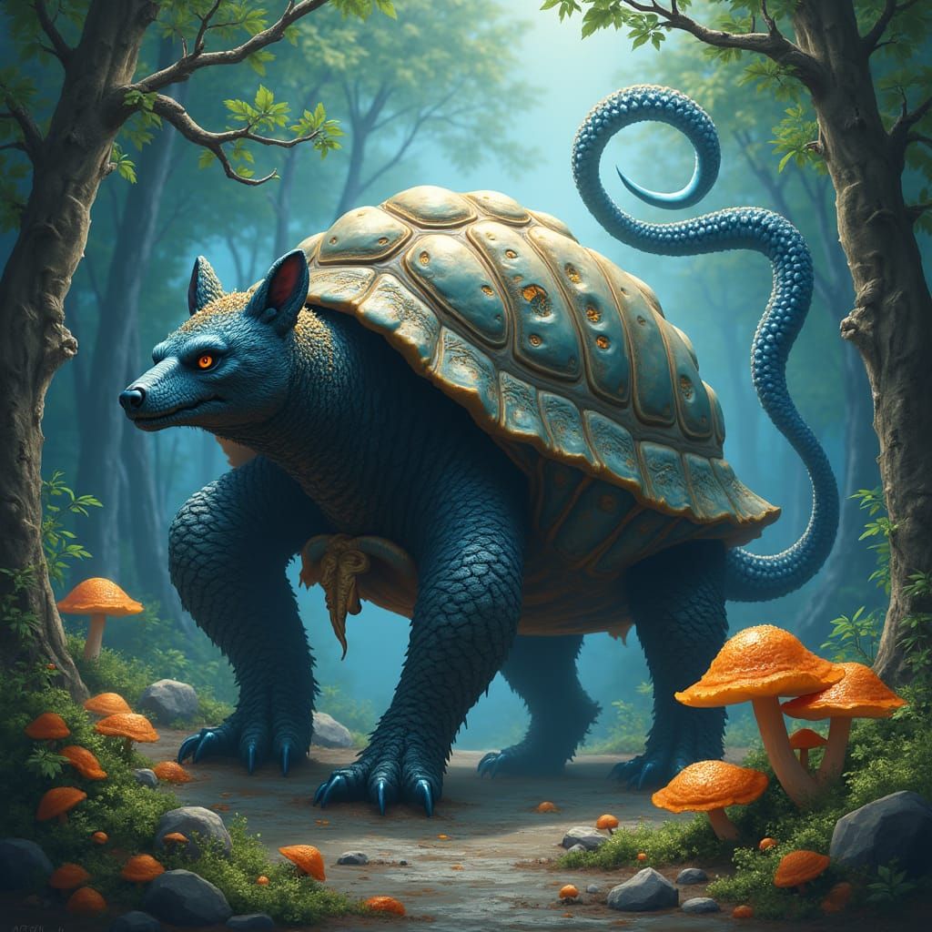 Mystical Hybrid Creature in Fantasy Forest
