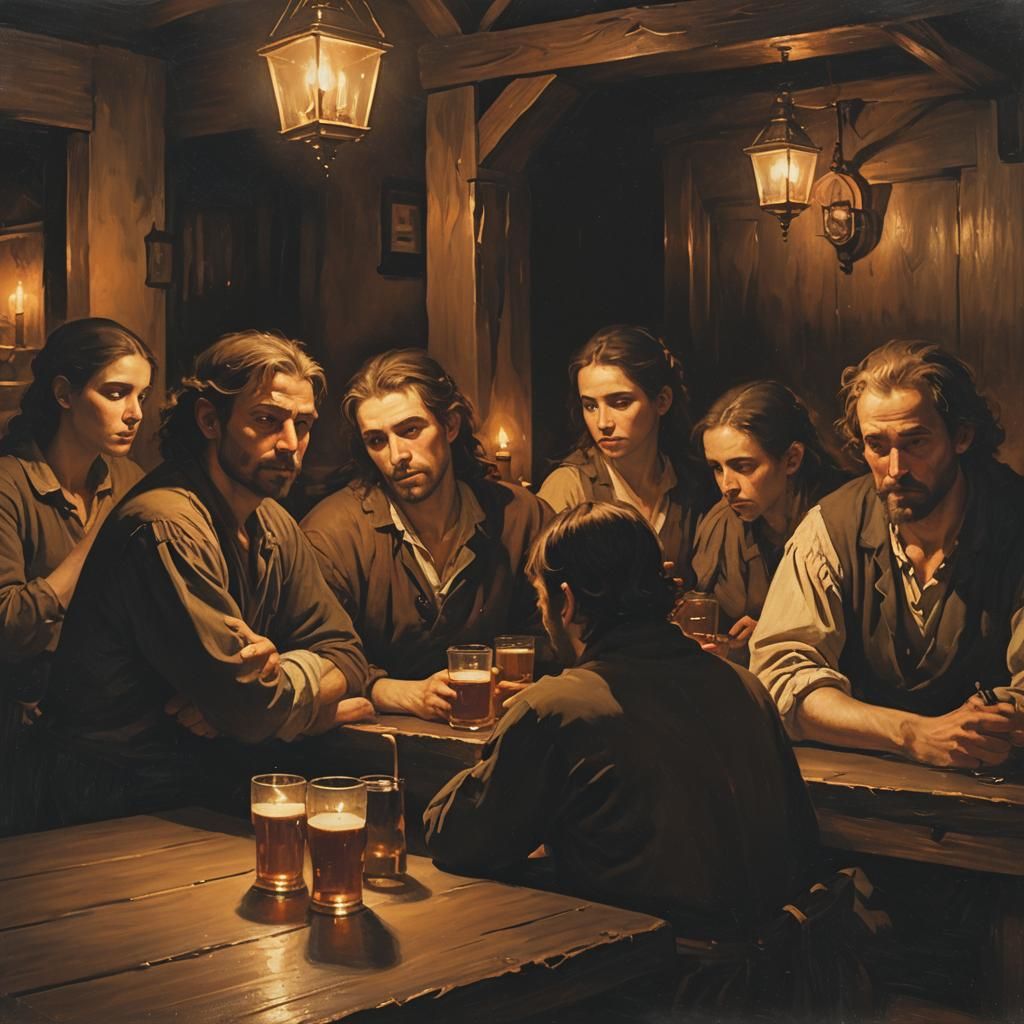 Gloomy Tavern Scene in the Style of Caravaggio