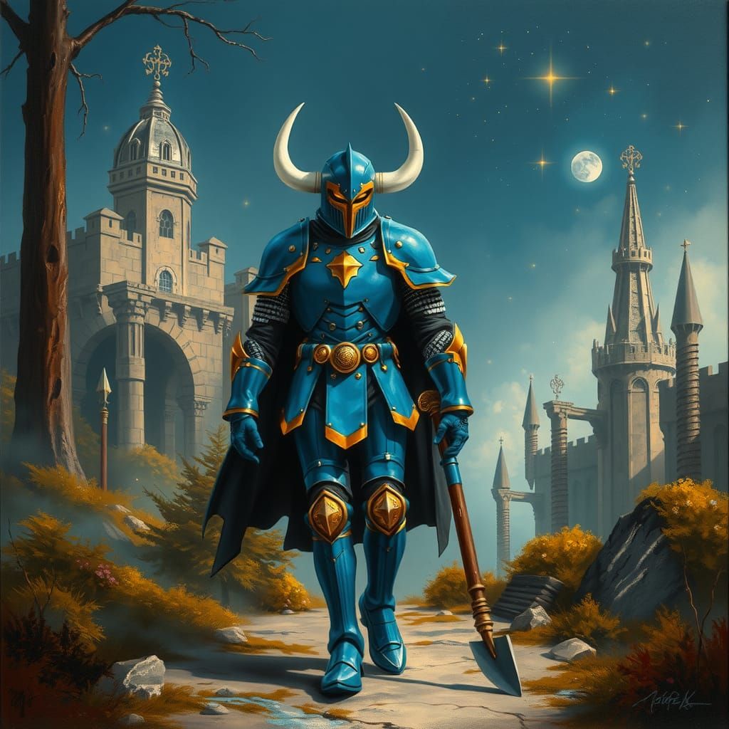 Cyberpunk Knight in Retro 80s Sci-Fi Forest