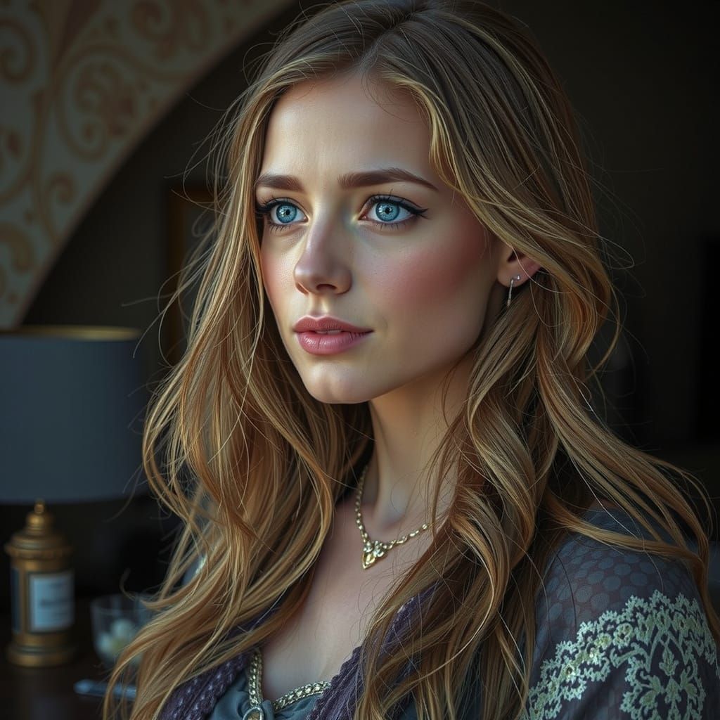 Pensive Woman in Art Nouveau Style