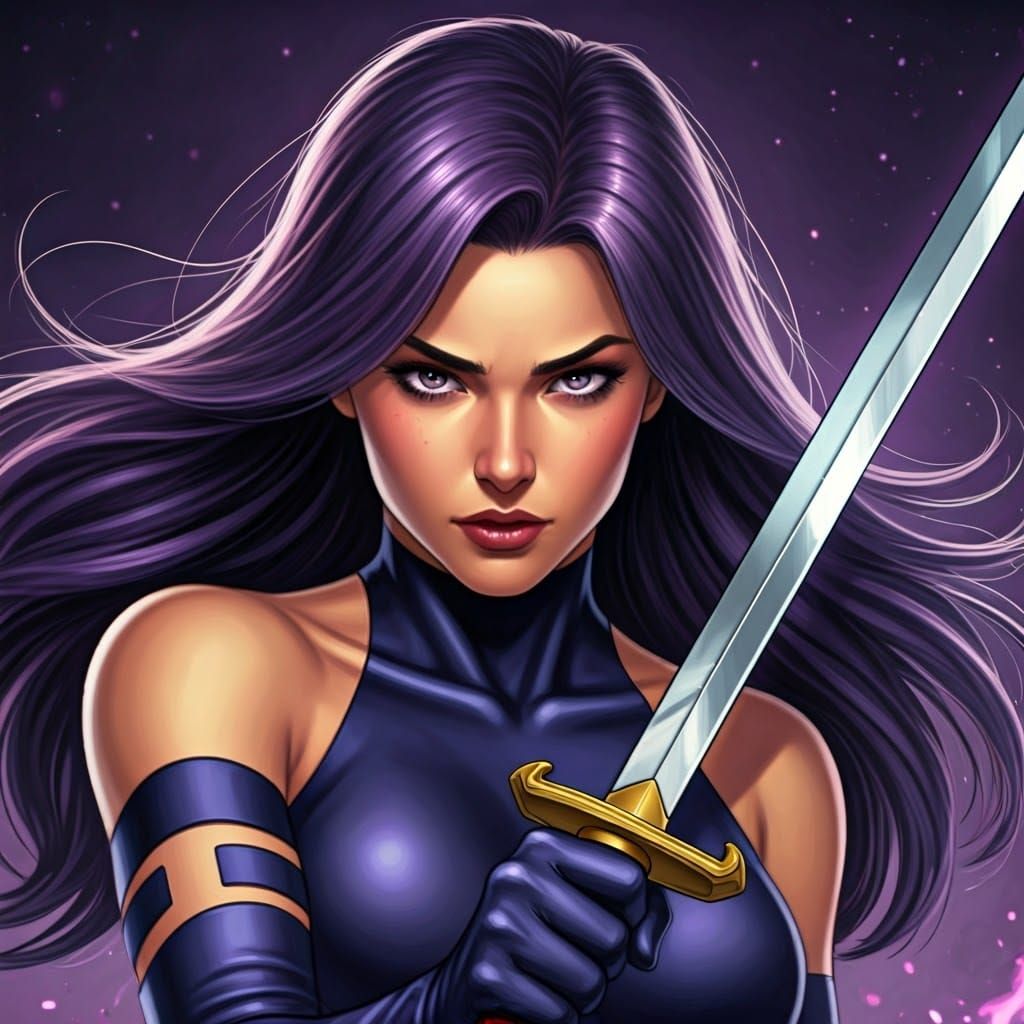 Psylocke Close Up Portrait with Sword in Xmen Style