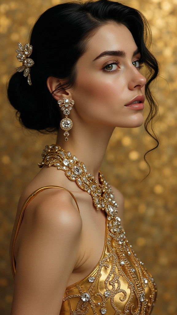 Elegant Woman with Diamonds in Art Nouveau Style