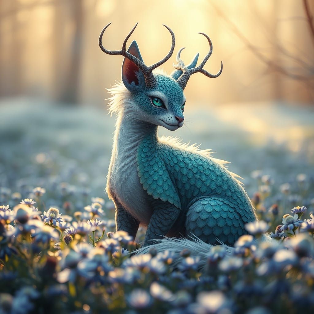 Mystical Dragon-Cat in Winter Forest