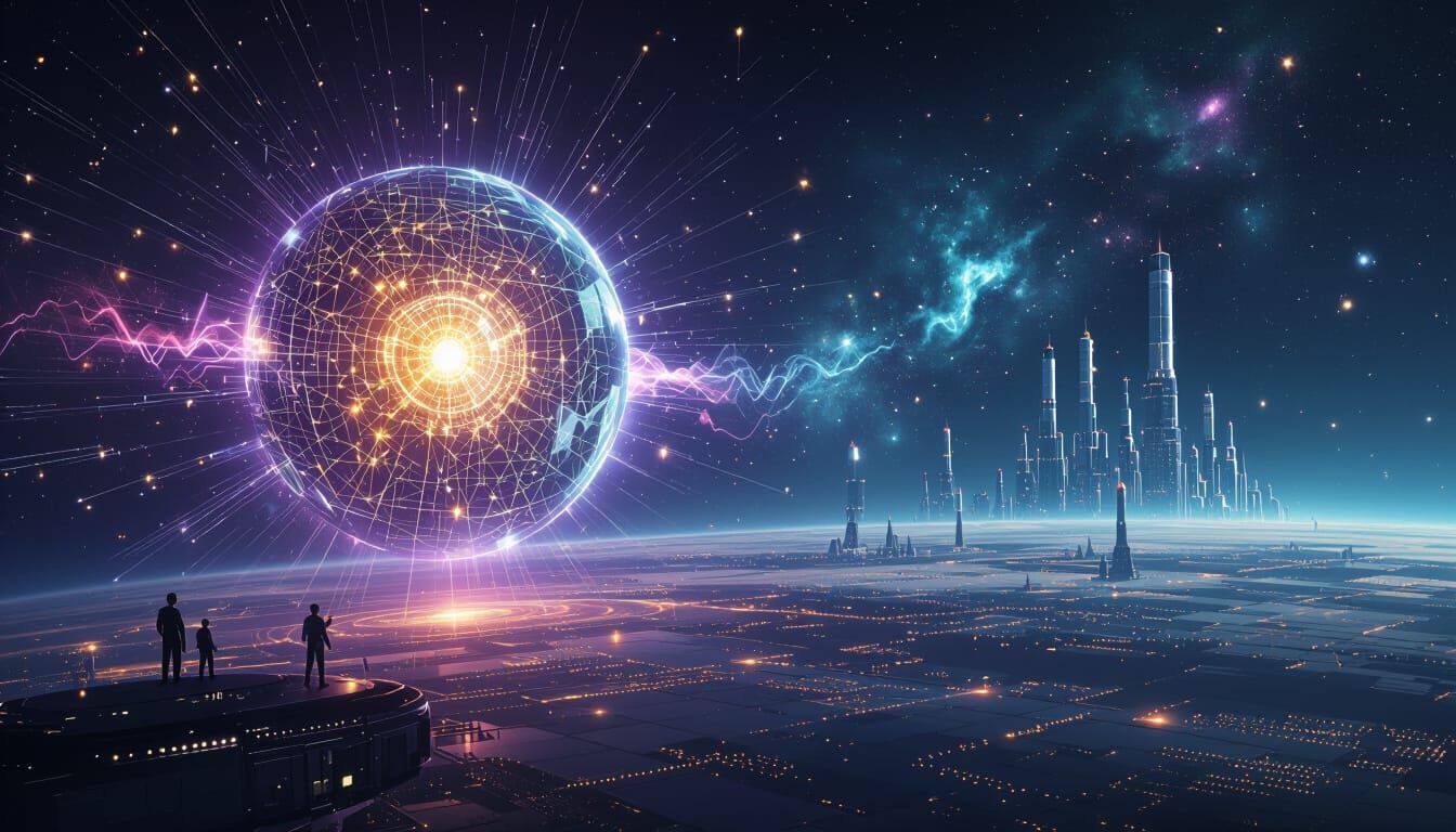 Earth-Sized AI Core Radiates Energy in Photorealistic Style