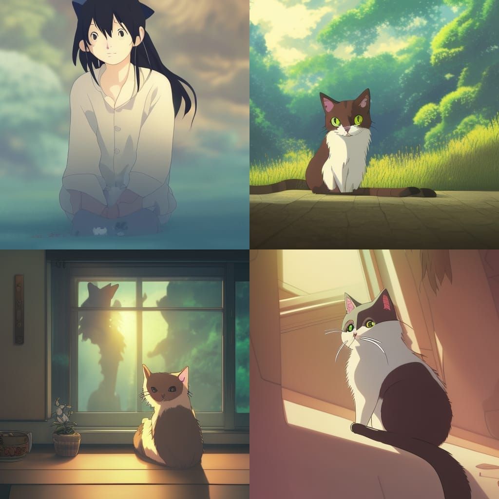Kawaii Cat in Studio Ghibli Anime Style