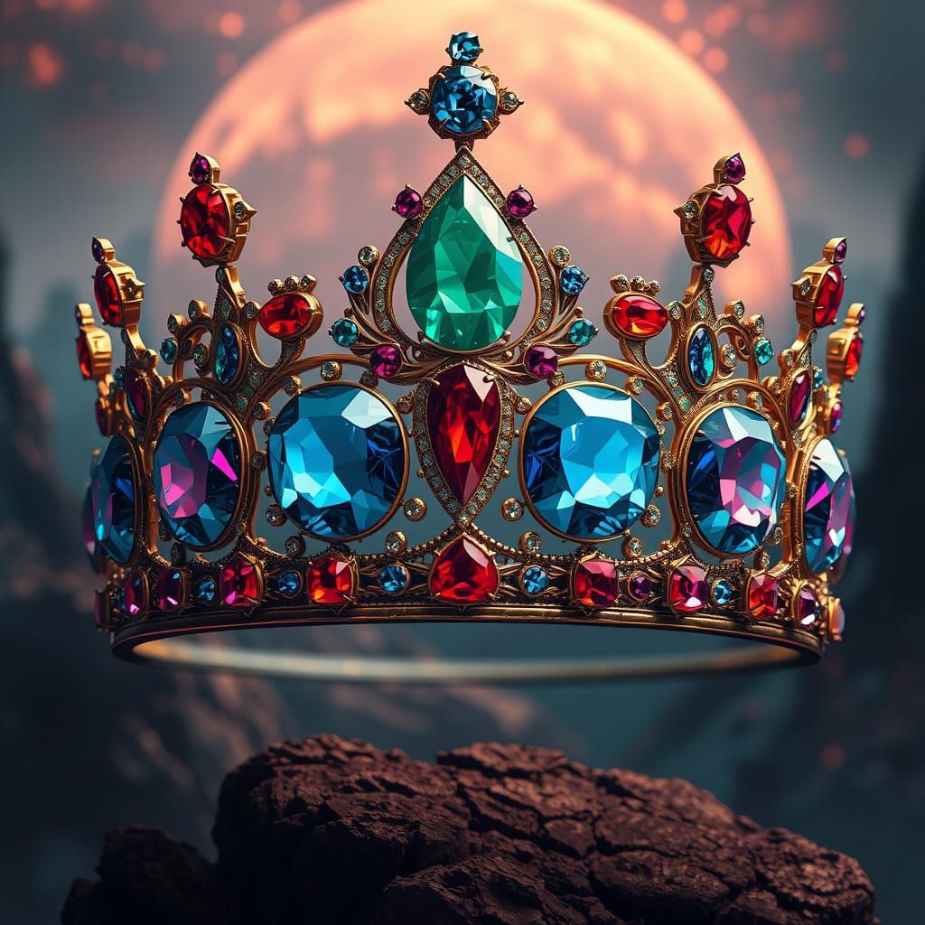 Gemstone Diadem in Dystopian Cyberpunk Digital Art