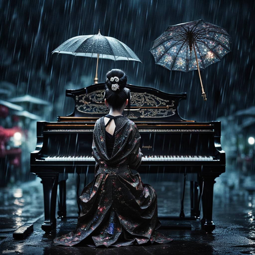 Geisha's Cosmic Piano Music in the Rain