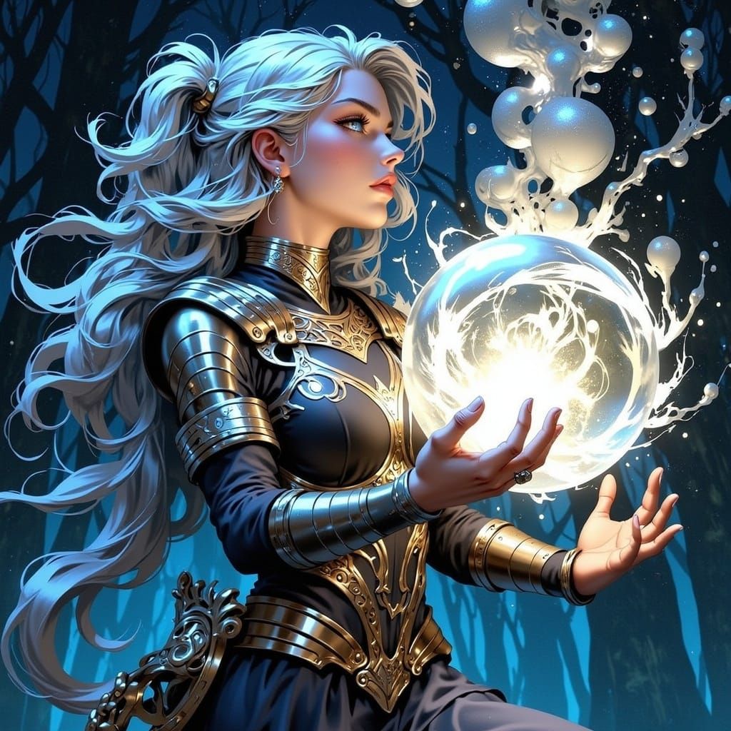 Sorceress Battles to Contain an Exploding Magical Sphere
