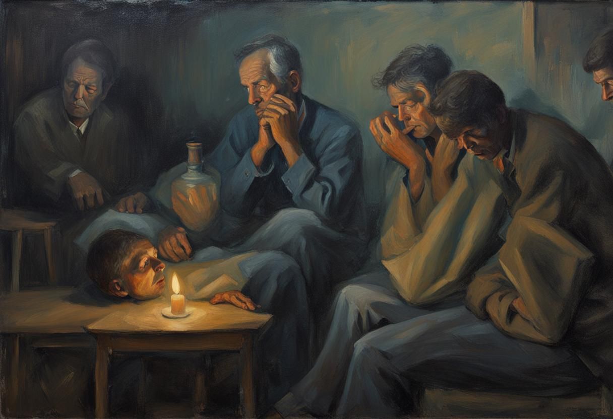 Melancholy Men in Shadows: An Oil Painting