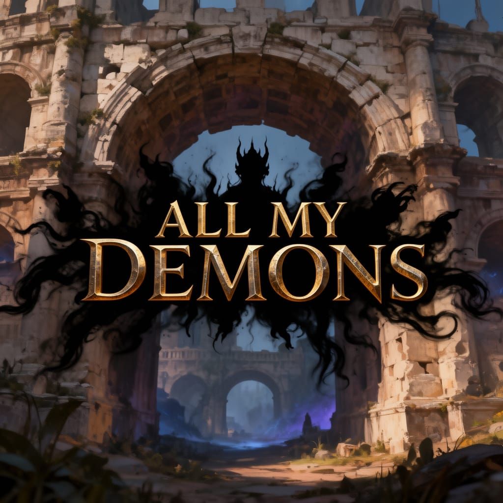 Ominous Shadows on Roman Archway with Regal Font