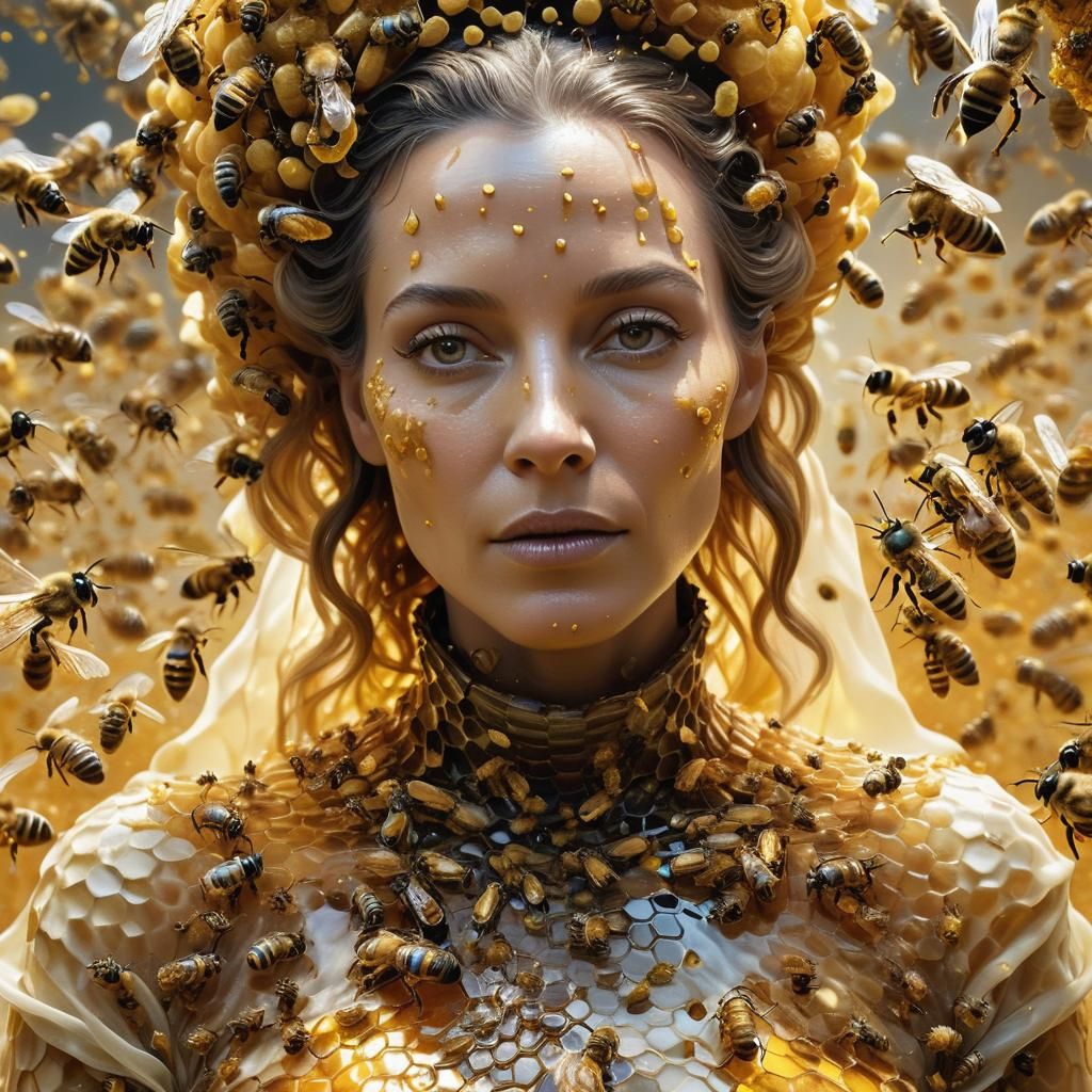 Queen Bee Woman Portrait in Hyper-Realistic Style
