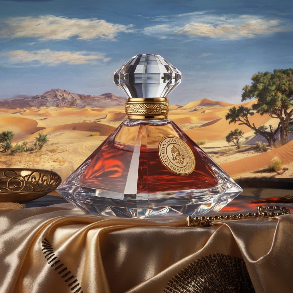 Crystal Pyramid Perfume Bottle in Desert Landscape