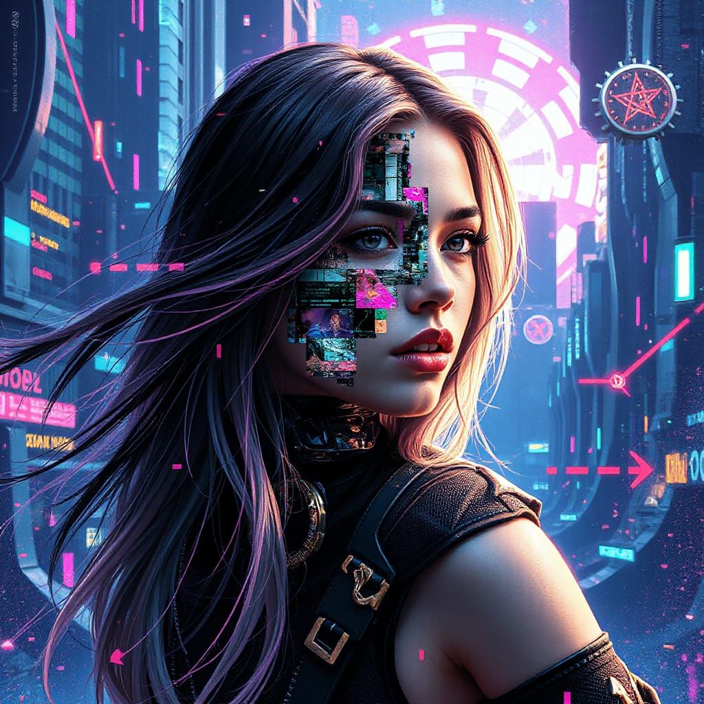 Pixelcore Portrait of a Woman with Fragmented Features