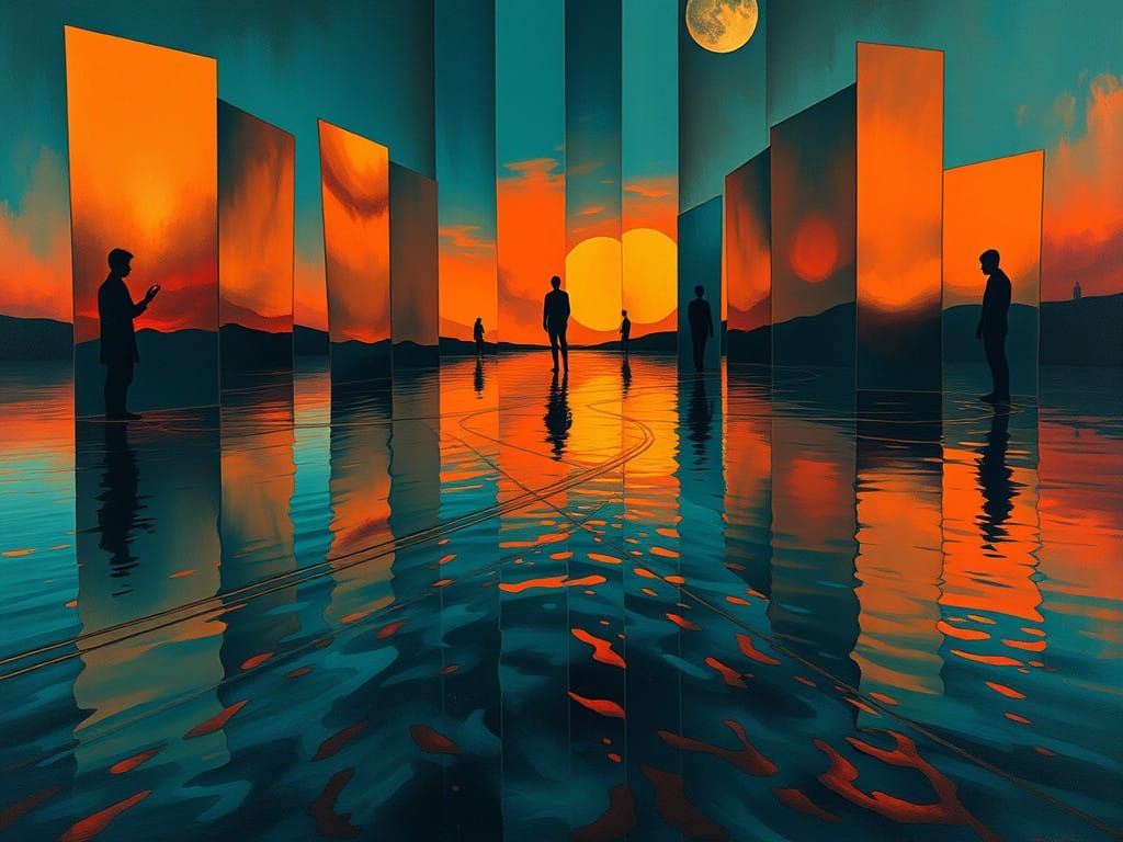 Dreamlike Scene of Shattered Reflections in Vibrant Colors