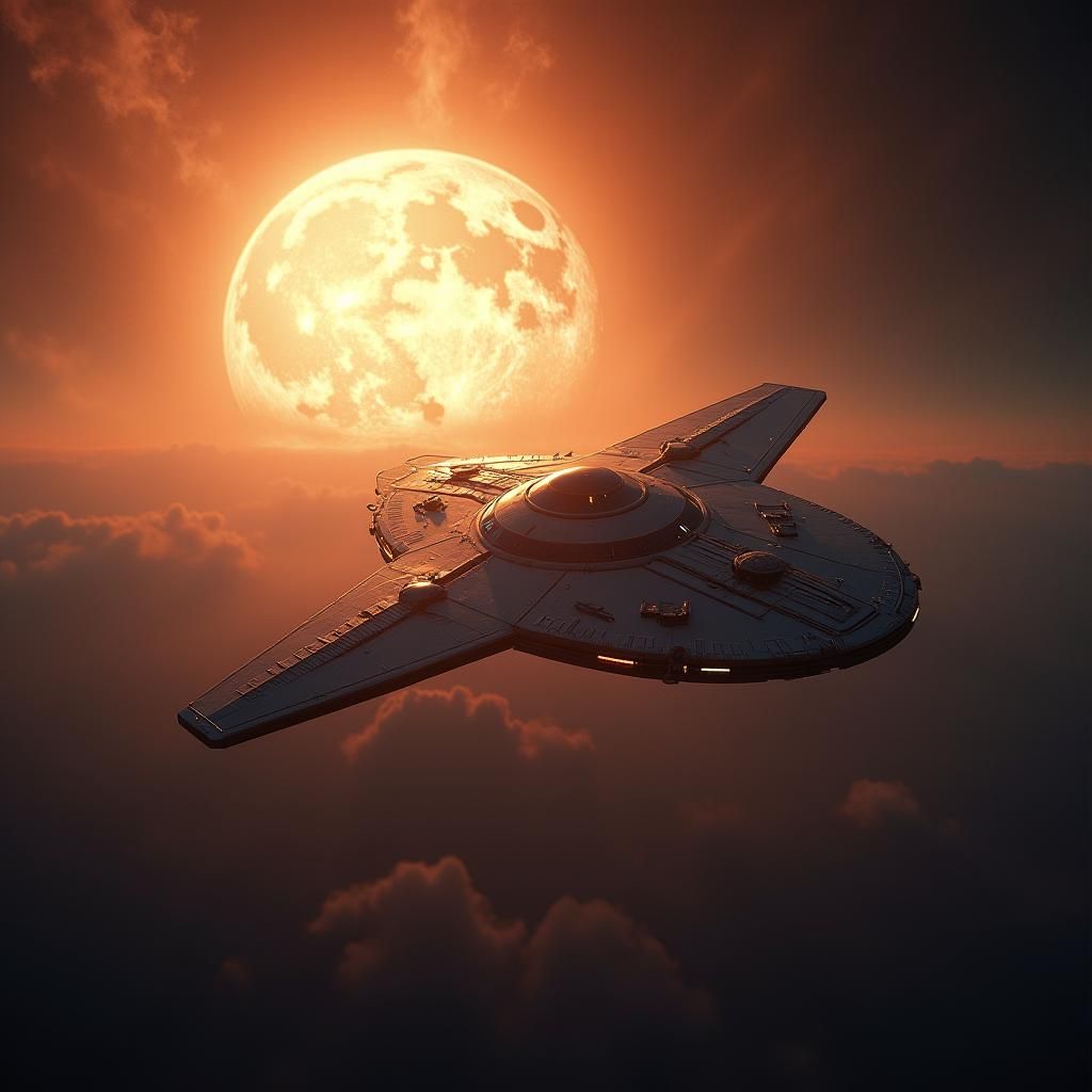 Sci-Fi Spaceship Emerges from Nebula