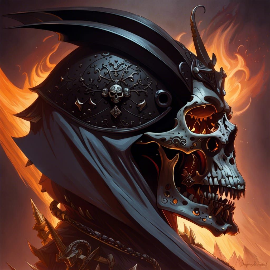 Hyperdetailed Necromancer Skull in Dark Fantasy Style