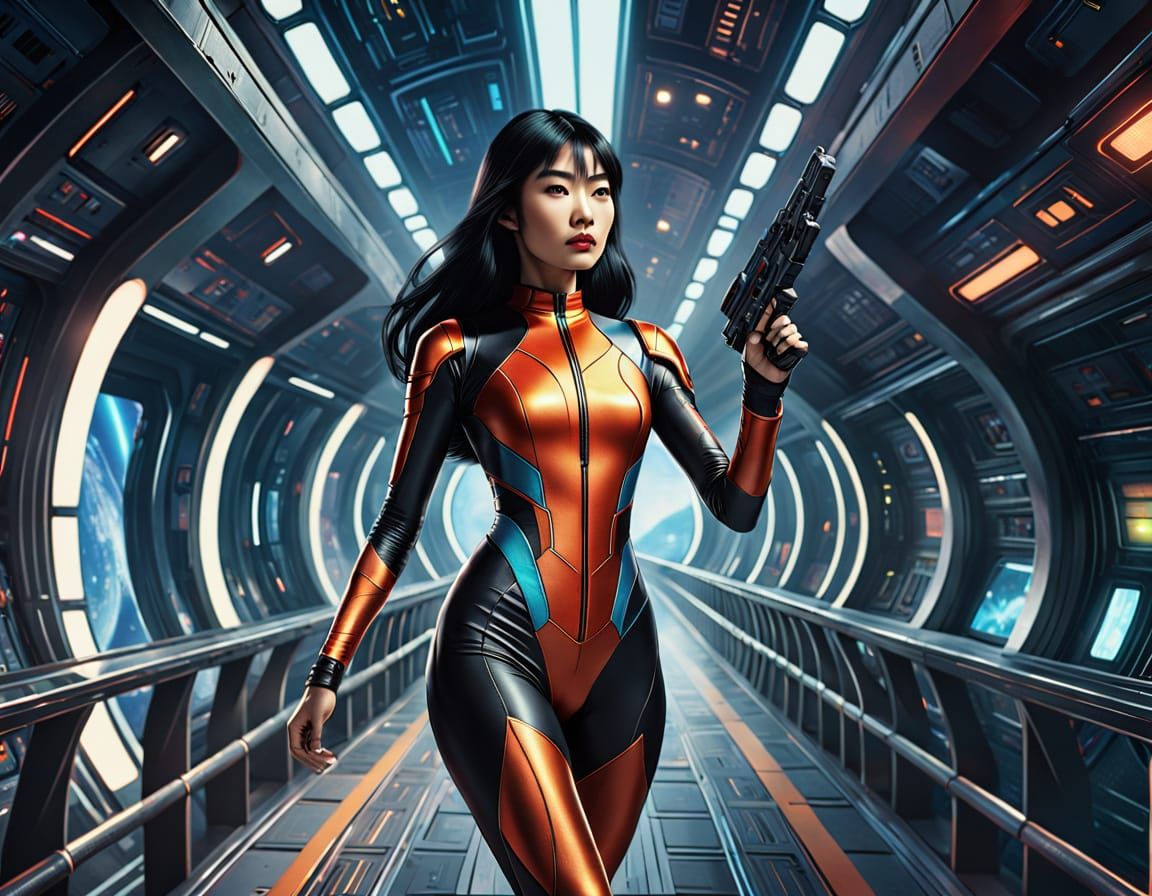Retro Sci-Fi Asian Woman in Comic Book Art