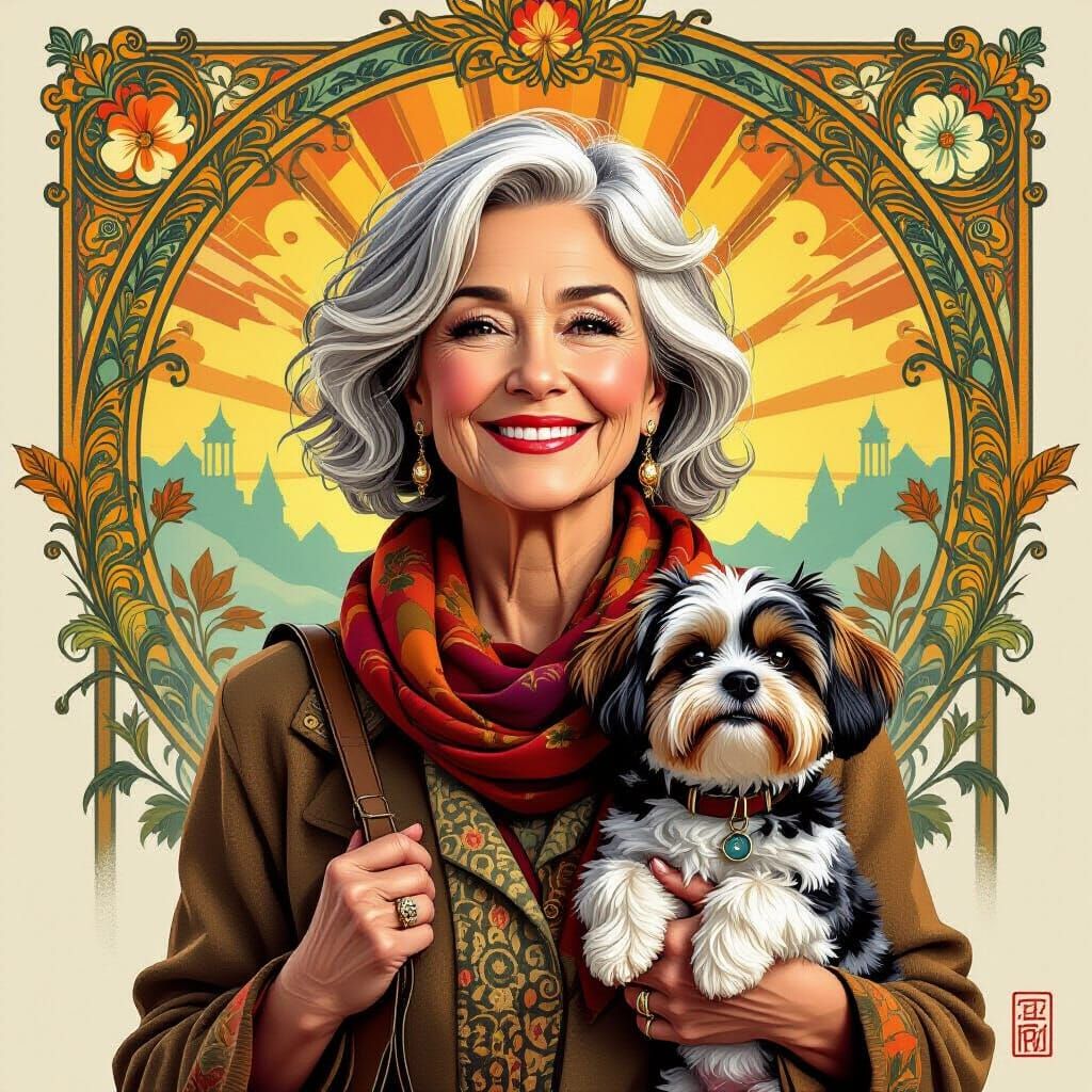 Woman and Dog Portrait in Fantasy Realism Style