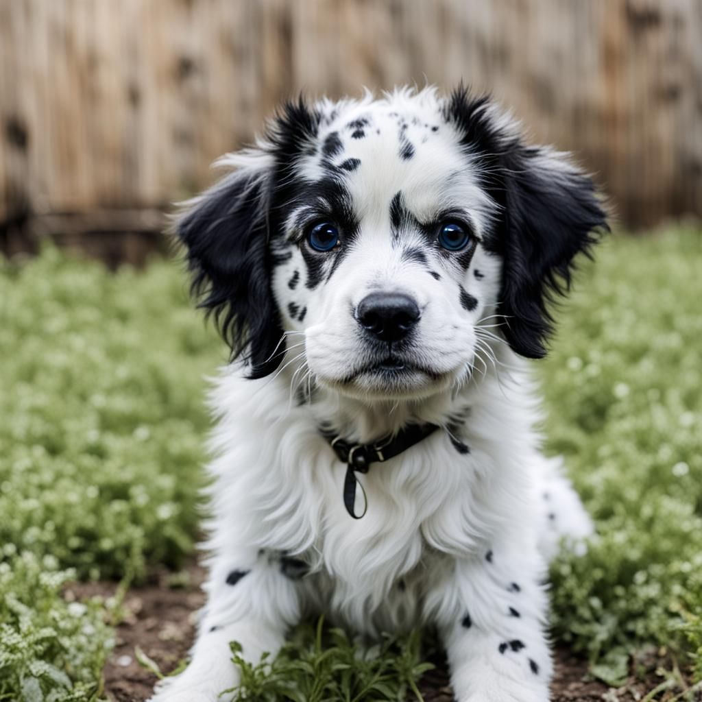 Adorable Spotted Puppy in Sunny Backyard