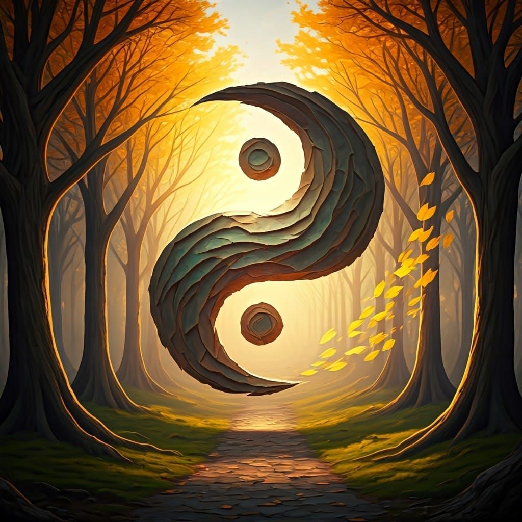 Autumn Yin-Yang Symbol in Matte Painting Style