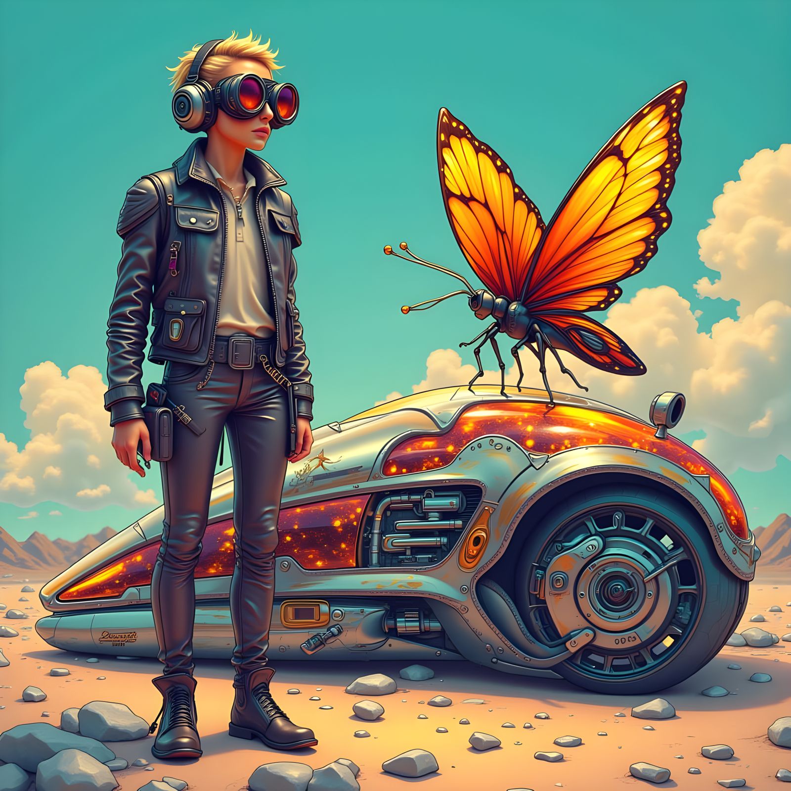 Butterfly Biker in Futuristic Dreamscape